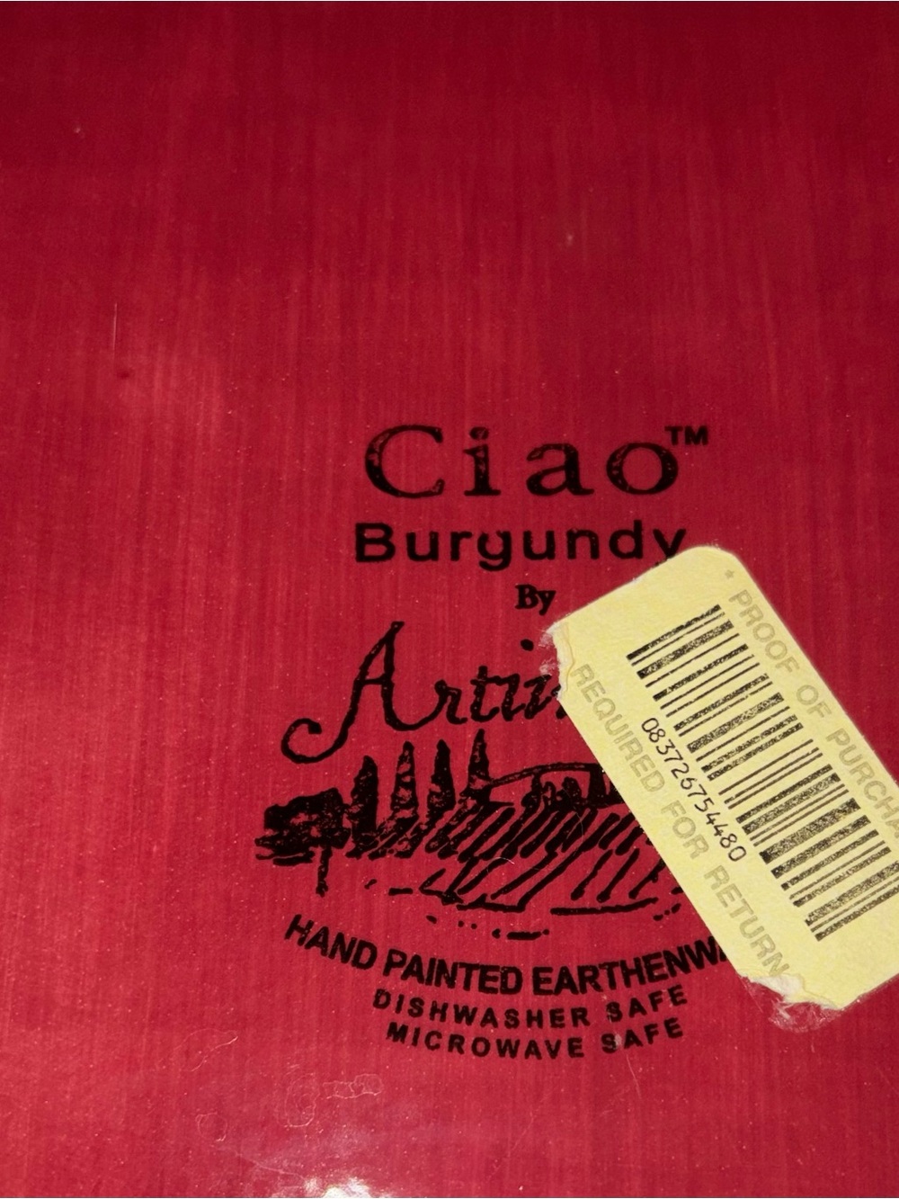 Artimino Ciao II Burgundy Square Dinner Plate 11 3/8" Replacement Earthenware - Picture 3 of 5